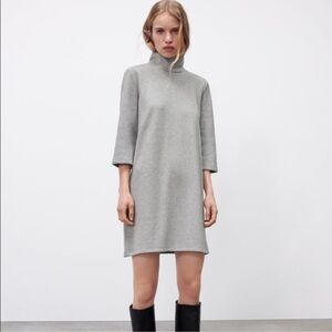 Zara NWT Gray Sheath Dress with 3/4 Sleeves and Turtle Neck Collar Size Large